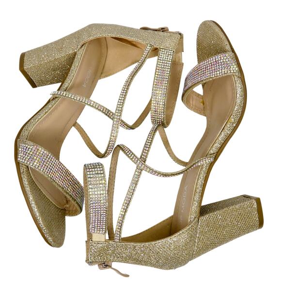 Top Moda Rosa-66 Gold Rhinestone Sparkle Ankle Strap Heels Size 8 - Picture 6 of 13